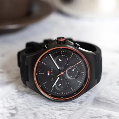 Tommy Hilfiger Justin Black Dial Black Rubber Strap Watch For Men